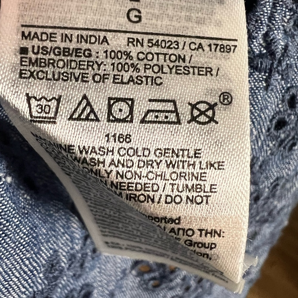 Gap x Doen Chambray Denim Eyelet Midi Dress Smocked Tiered Boho - Picture 9 of 9